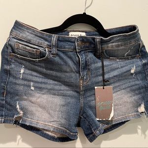 Studio blue distressed Delilah Mid Rise Clean Hem Denim Short